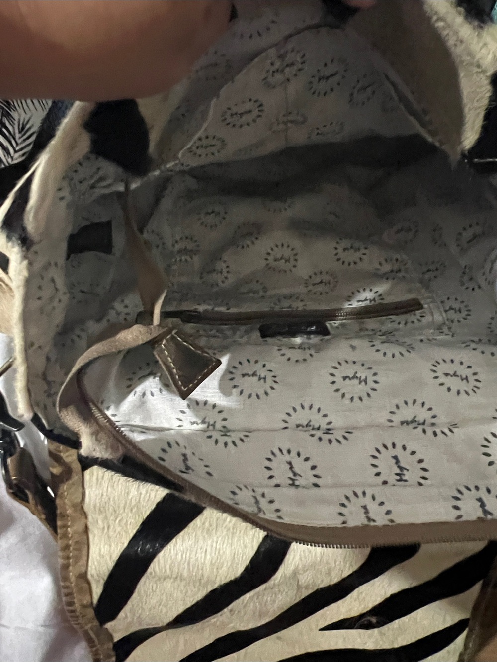Zebra-Print Messenger Bag in Black and Cream - Picture 6 of 8